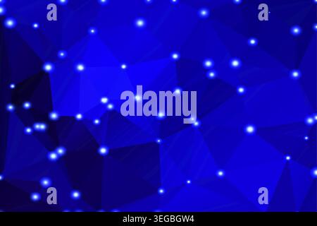Dark blue abstract low poly geometric background with defocused lights Stock Photo
