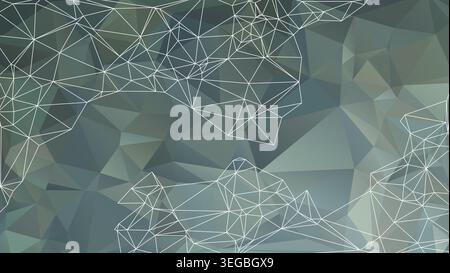 Grey green abstract low poly geometric background with white triangle mesh Stock Photo