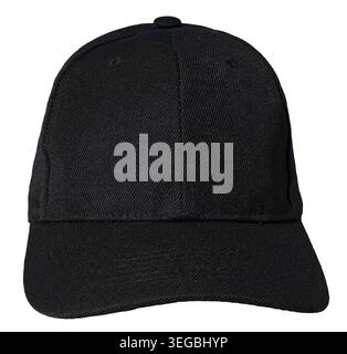 Front view of Blank black baseball cap isolated on white background. Template Mock up Stock Photo