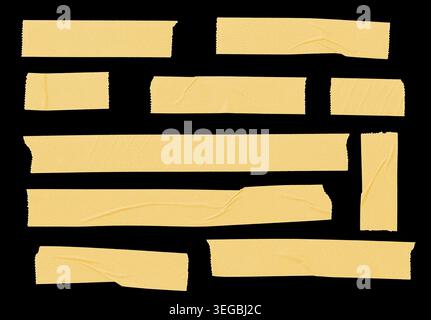 Set of orange blank paper tape sticker isolated on black background. Mock up template Stock Photo