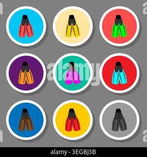 Illustration on theme set symbols for beautiful rubber flippers, logo flippers consisting of flat design with elements mobile web apps, collection mod Stock Vector