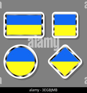 Illustration on theme set beautiful symbols for colorful state flag Ukraine, logo state flag Ukraine consisting of flat design with colored elements, Stock Vector
