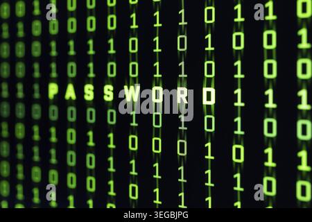 Password word on binary code background of a computer screen Stock Photo