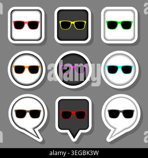 Illustration on theme set symbols for beautiful sunglasses, logo sunglasses consisting of flat design with elements mobile web apps, collection modern Stock Vector