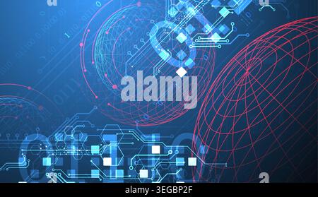 Technological vector background with colored spheres. Tech art. Stock Vector