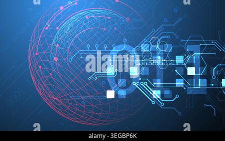 Technological vector background with colored spheres. Tech art. Stock Vector