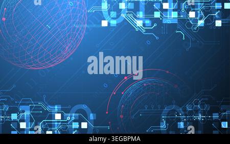 Technological vector background with colored spheres. Tech art. Stock Vector