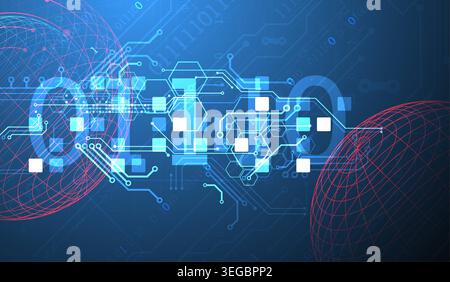 Technological vector background with colored spheres. Tech art. Stock Vector