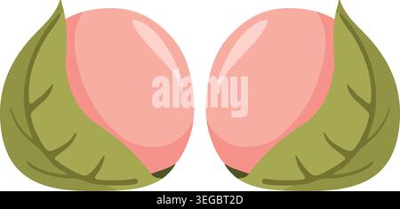 Simple illustration of two leaf wrapped pink rice cakes placed side by side with green leaves around them. Stock Vector