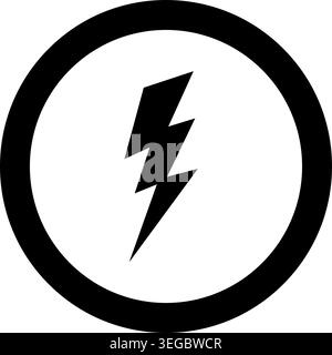 Lightning Bolt Framed in Circle - Solid Shape Stock Vector