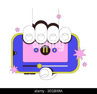 Showing phone in landscape mode with media player neubrutalism instruction graphic Stock Vector