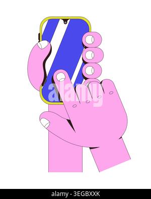 Forefinger scrolling on blank phone screen neubrutalism instruction graphic Stock Vector
