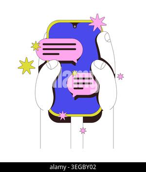 Thumb scrolling gesture on phone messaging neubrutalism instruction graphic Stock Vector