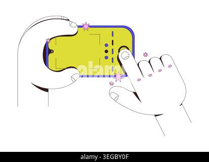 Taking photo with blank phone camera focus neubrutalism instruction graphic Stock Vector