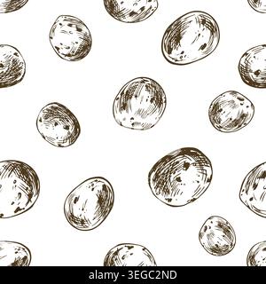 Seamless pattern with hand drawn baby potatoes. Sketch illustration of vegetables created with pen and ink. Line art style graphics for agricultural Stock Vector