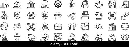 Corporate Social Responsibility, Business Ethics, and Compliance Line Icon Set Stock Vector