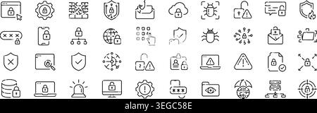 Cyber Security, Data Protection, and Network Safety Line Icon Set Stock Vector
