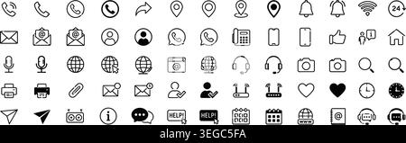Vector Communication, Contact, and Web Interface Line Icon Mega Set Stock Vector