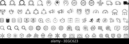 Agile Software Development and DevOps Methodology Line Icons Vector Set Stock Vector