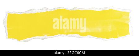 Ripped yellow paper note message isolated on white background Stock Photo