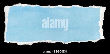 Ripped blue paper note message template isolated on black background Stock Photo