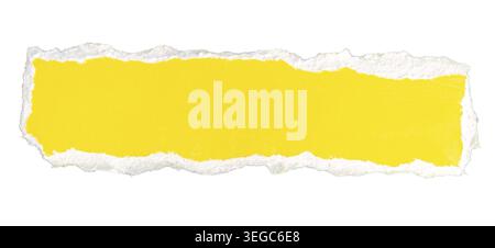 Ripped yellow paper note message isolated on white background Stock Photo