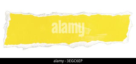 Ripped yellow paper note message isolated on white background Stock Photo