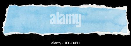 Ripped blue paper note message template isolated on black background Stock Photo