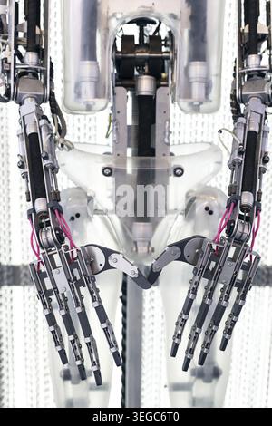 Five fingered robot arm and hands close up. Robotic technology Stock Photo