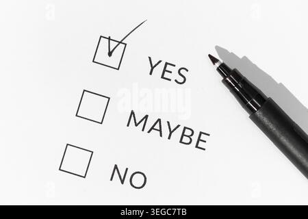 Yes or No Check boxes on white paper Stock Photo