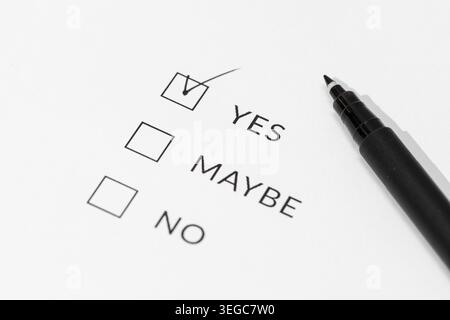 Yes or No Check boxes on white paper Stock Photo