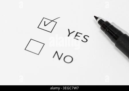 Yes or No Check boxes on white paper Stock Photo