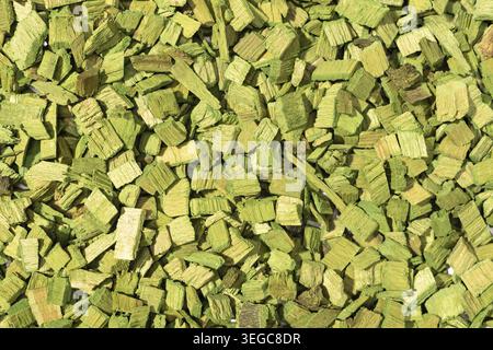 Green wooden chips background texture. Full frame Stock Photo