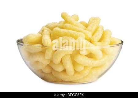 Bowl of Corn sticks isolated on white background Stock Photo