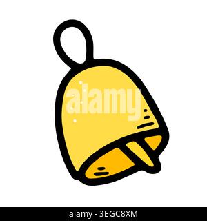 Doodle Christmas bell with ribbon. Hand drawn festive jingle bell isolated on white background. Outline winter holiday decor symbol. Vector illustrati Stock Vector