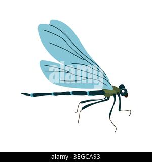 Blue dragonfly insect side view vector illustration isolated on white background Stock Vector