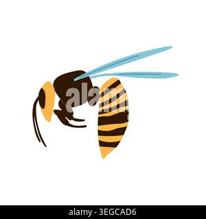 Wasp or hornet insect side view vector illustration isolated on white background Stock Vector