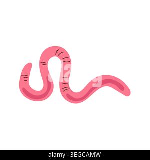 Pink earthworm crawling vector illustration isolated on white background Stock Vector