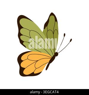 Cute butterfly with green and yellow wings isolated on white background vector illustration Stock Vector