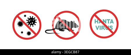 Hantavirus warning prevention icons for virus rat and disease health symbol Stock Vector