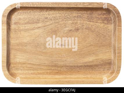 Empty rectangular wooden plate or tray isolated on white background. Top view Stock Photo