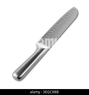 Satin Finish in Forged Stainless Steel Prep Knife Set Isolated on White. Side View High-carbon Metal Chef Cleaver Knife. Classic Kitchen Knife for Cho Stock Photo
