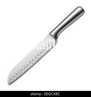Satin Finish in Forged Stainless Steel Prep Knife Set Isolated on White. Top View High-carbon Metal Chef Cleaver Knife. Classic Kitchen Knife for Chop Stock Photo