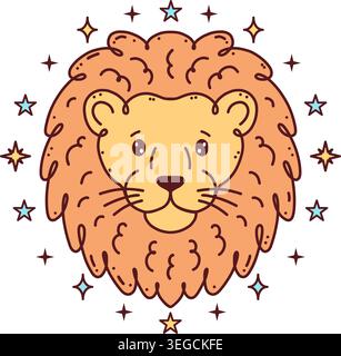 Leo zodiac style in doodle style on white background. Stock Vector