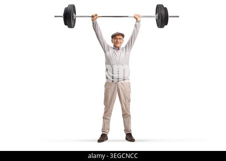 Confident senior man lifting a barbell isolated on white background Stock Photo