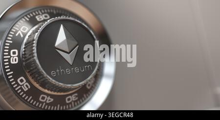 Ethereum cryptocurrency security and protection of anonymity concept. Safe lock with symbol of ethereum. 3d illustration. Stock Photo