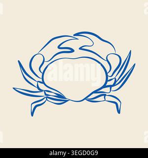 Hand-drawn underwater sea creature, crab in line art doodle style for event decor, menu, seafood restaurant branding Stock Vector
