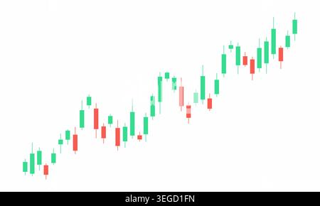 Candlestick chart shows upward market trend with green and red bars. Bars indicate daily price movements in financial trading. Raster image in JPEG fo Stock Photo