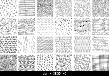 Crosshatch textures featuring hand-drawn line work and doodle pattern vector illustration set. Stock Vector