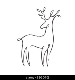 Minimal deer continuous one line illustration Stock Vector